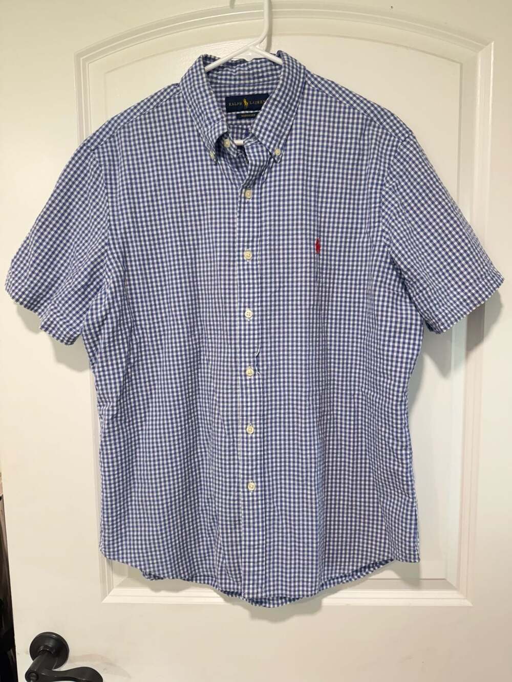 Ralph Lauren Seersucker Gingham Check Short Sleeve Shirt Men’s L